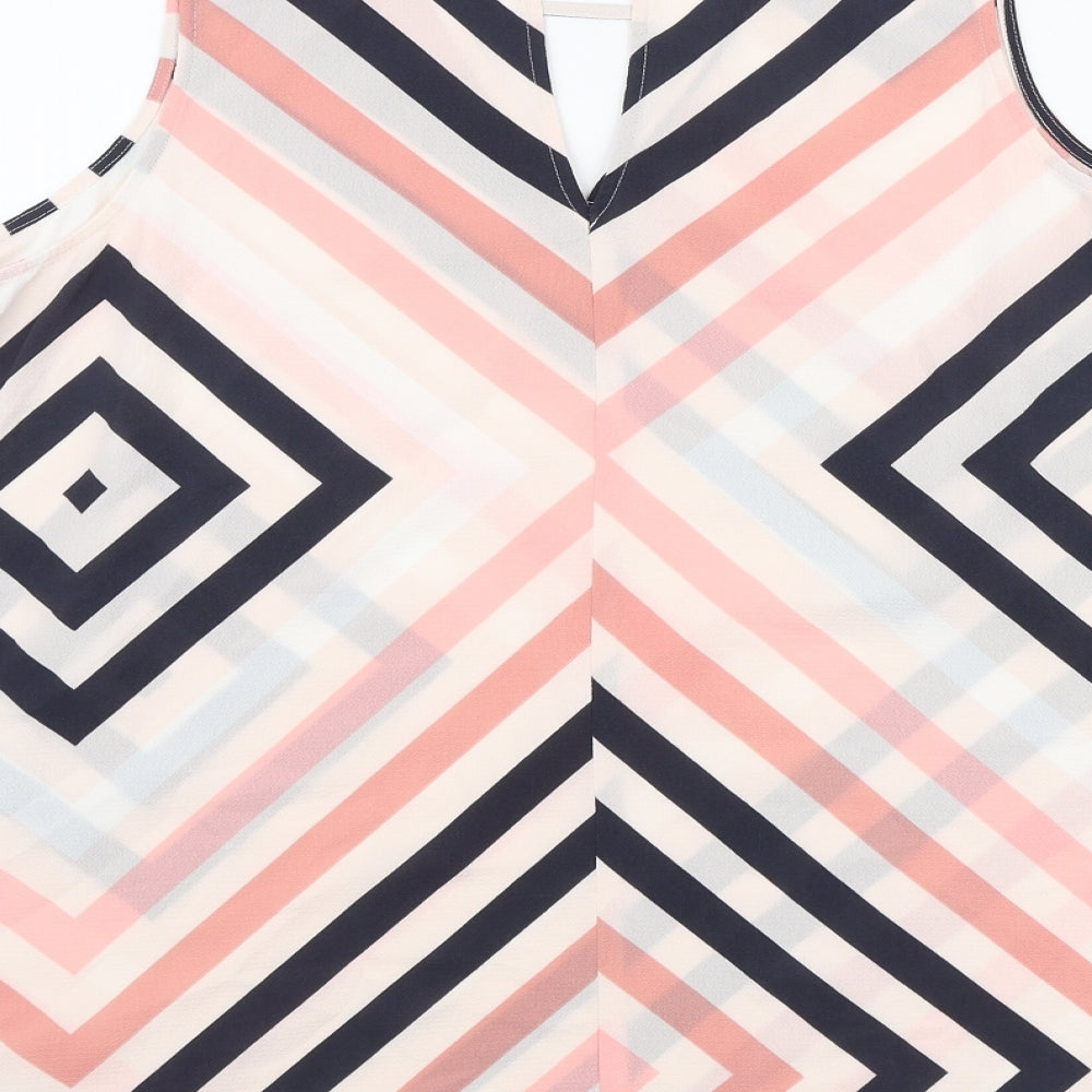 Principles Womens Pink Geometric Polyester Basic Blouse Size 18 V-Neck