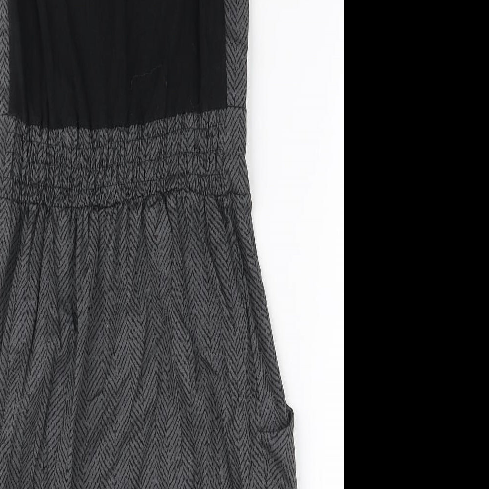 Love Womens Grey Herringbone Cotton Mini Size S Round Neck Zip