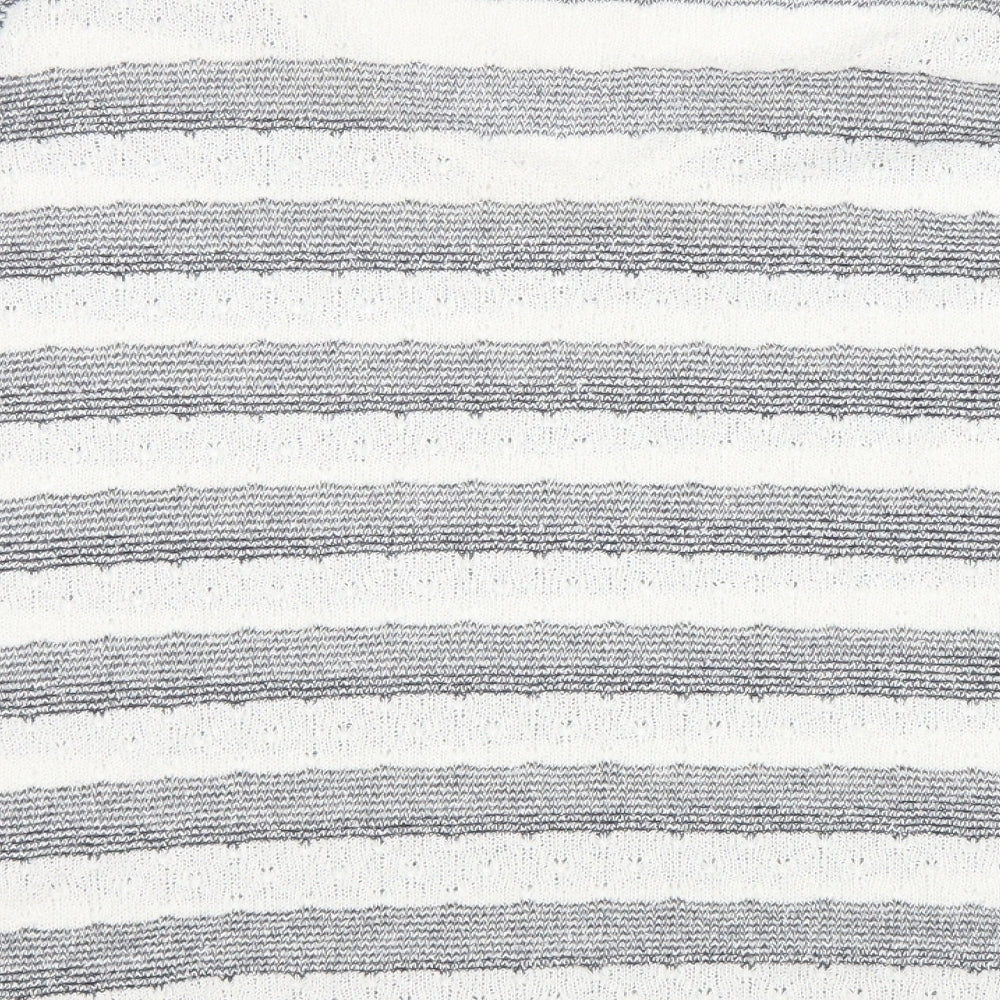 NEXT Womens White V-Neck Striped Viscose Pullover Jumper Size 14