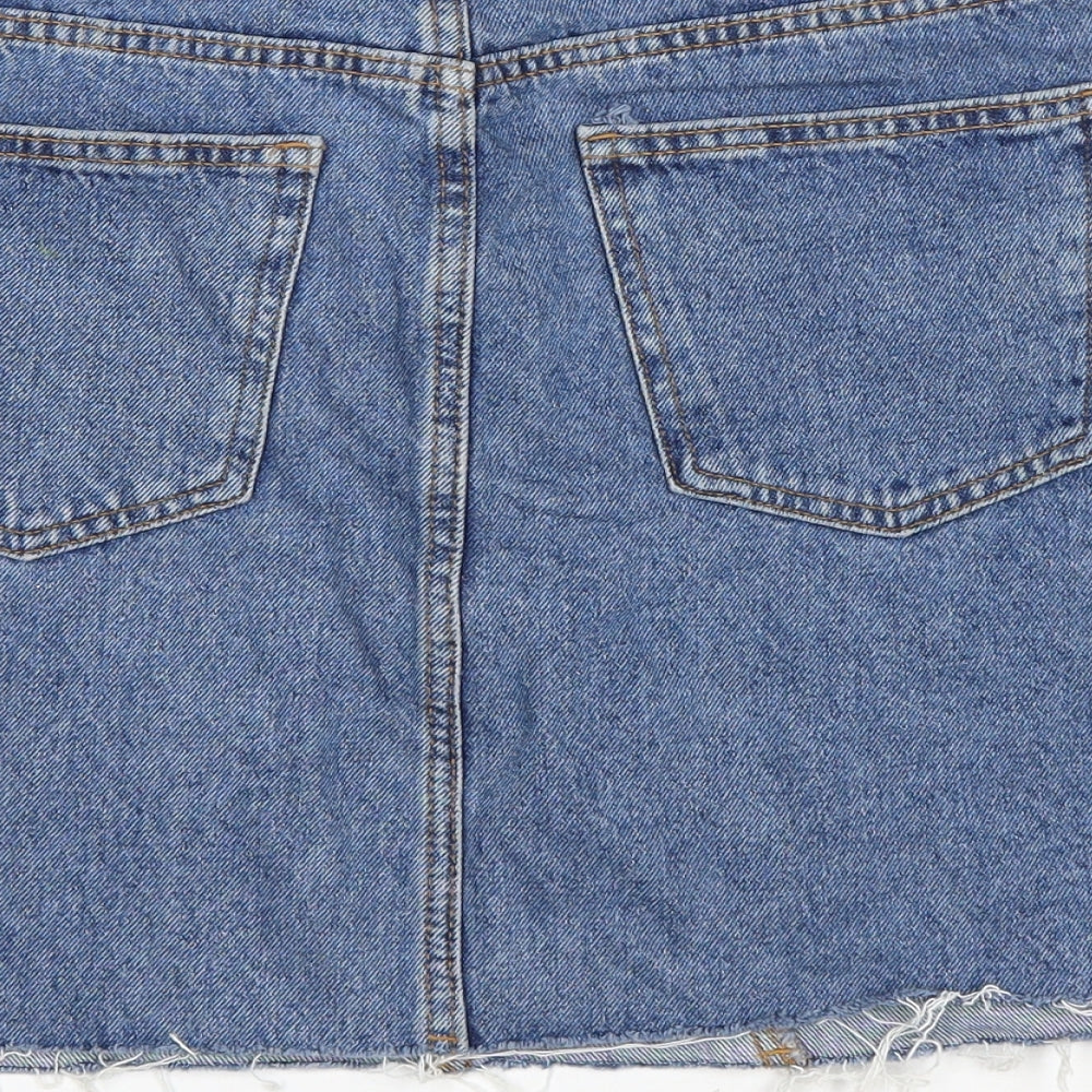 Denim & Co. Womens Blue Cotton A-Line Skirt Size 12 Zip - Distressed Hem