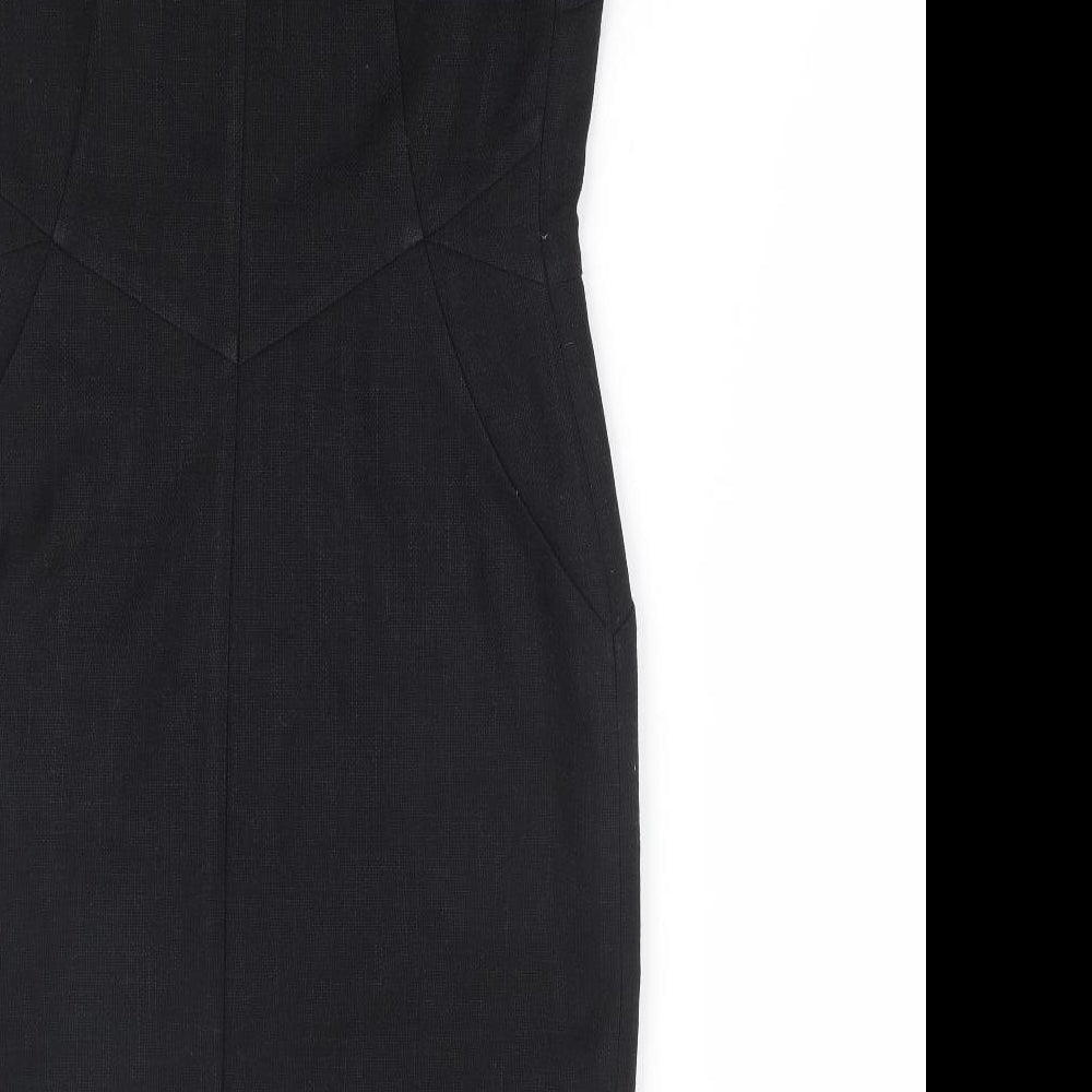 NEXT Womens Black Polyester A-Line Size 8 V-Neck Zip