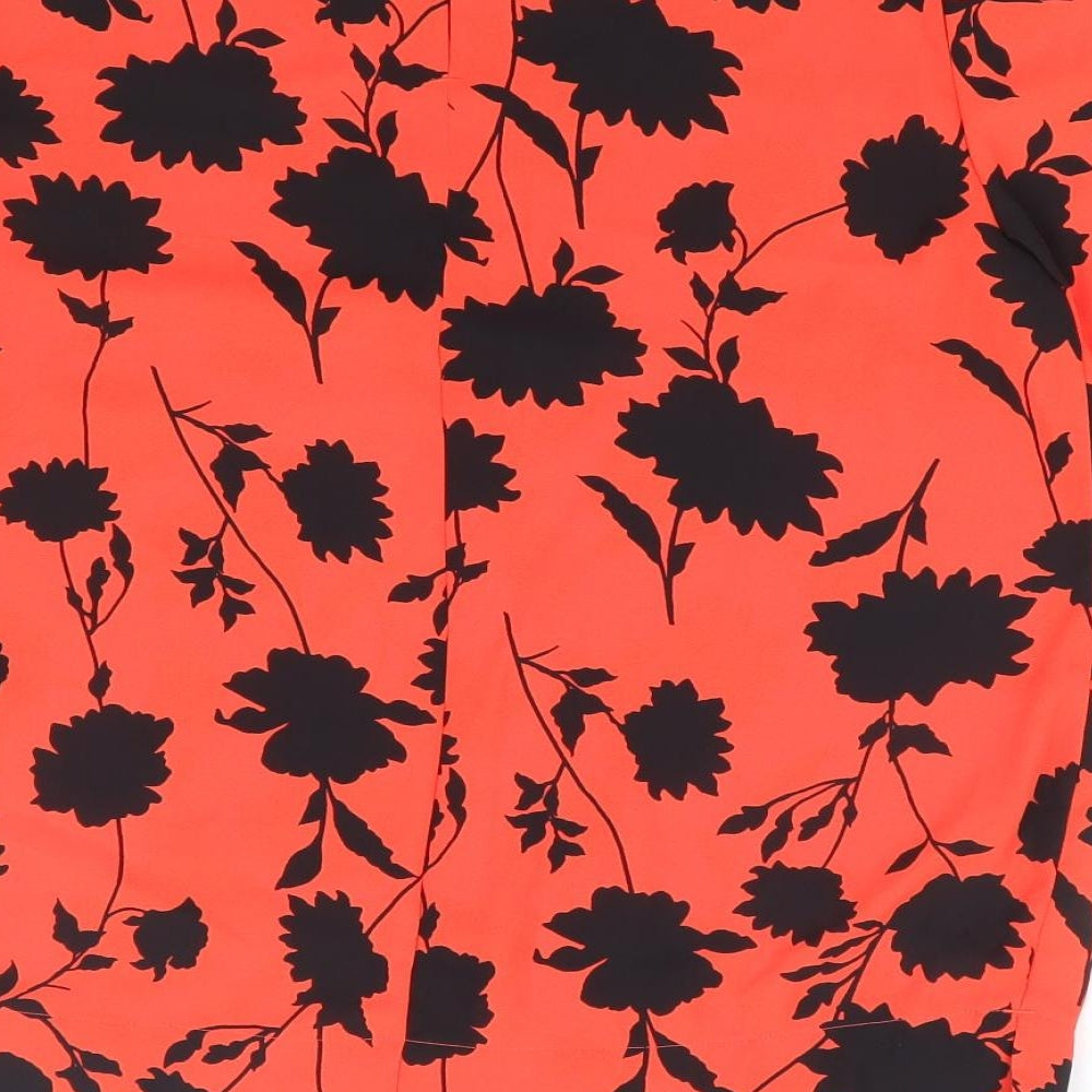 Marks & Spencer Womens Red Floral Polyester Basic T-Shirt Size 6 Round Neck