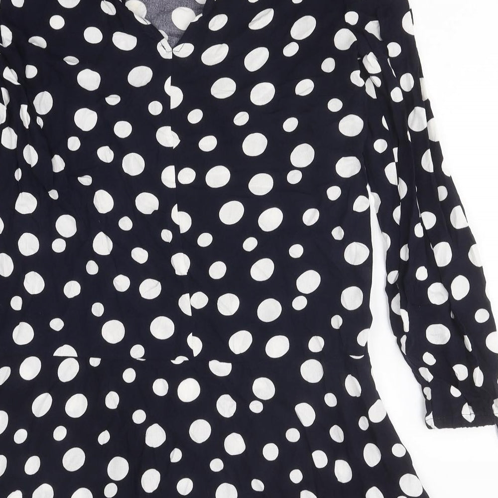 Mango Womens Black Polka Dot Polyester Skater Dress Size M Round Neck Button