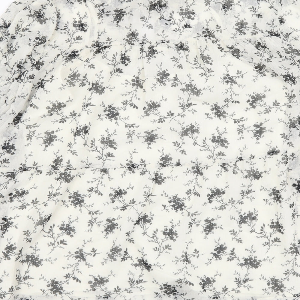 Marks & Spencer Womens White Floral Polyester Basic Blouse Size 8 Mock Neck
