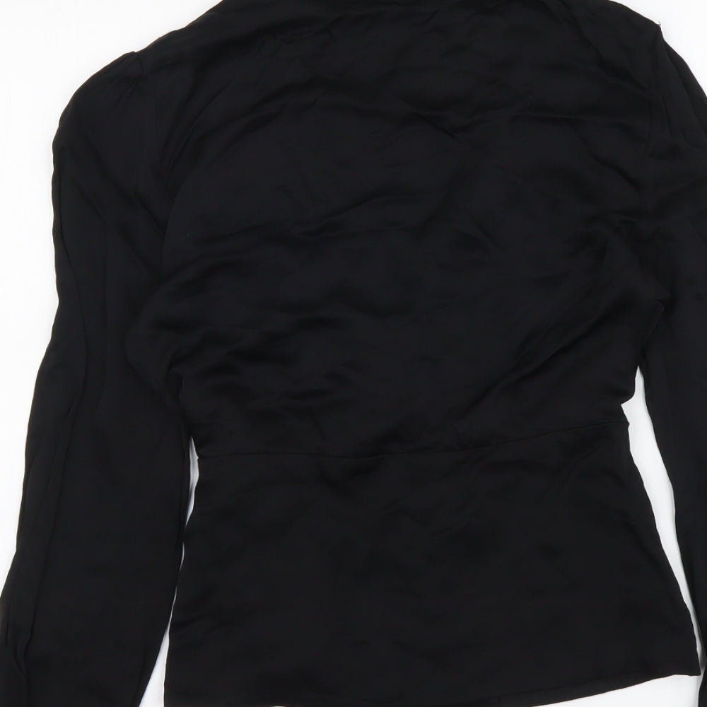 Zara Womens Black Polyester Basic Blouse Size S V-Neck