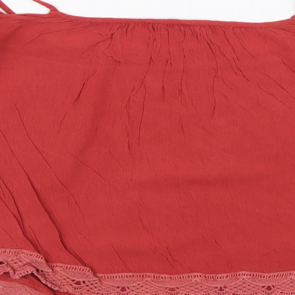 New Look Womens Red Viscose Basic Blouse Size 12 Round Neck