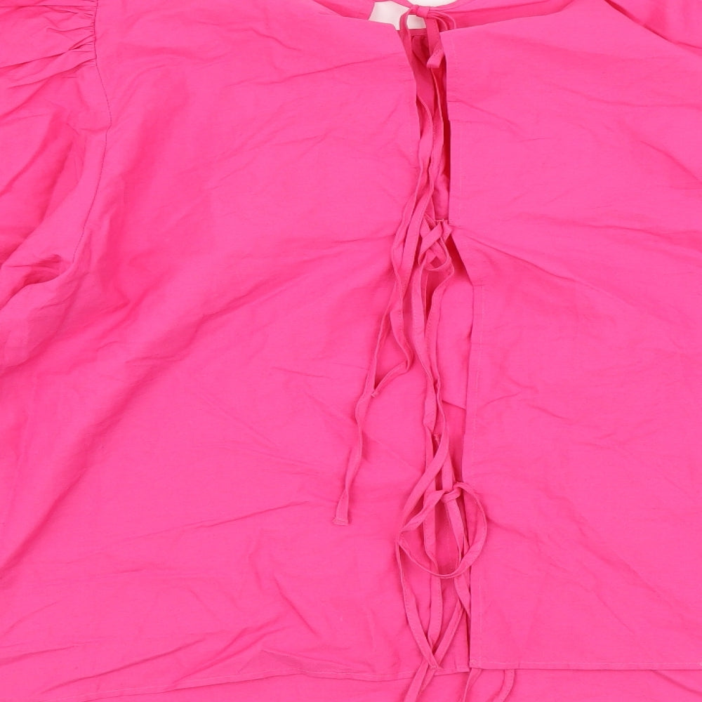 H&M Womens Pink Cotton Basic Blouse Size L Round Neck
