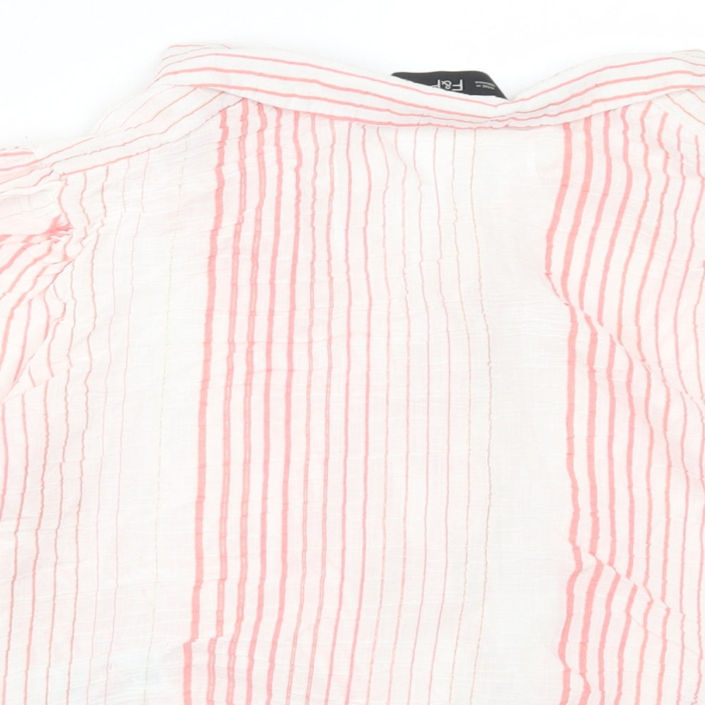 F&F Womens Orange Striped Polyester Cropped Button-Up Size 6 Collared - Tie At Front