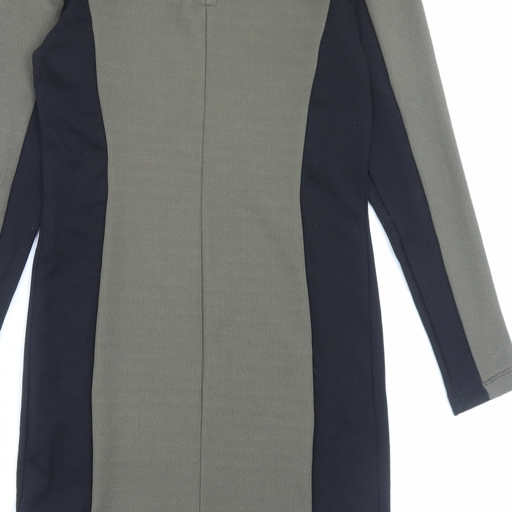 H&M Womens Green Polyester Bodycon Size 12 Crew Neck Zip