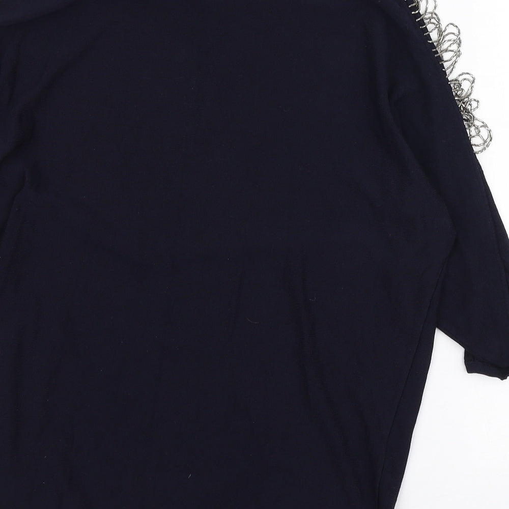 Phase Eight Womens Blue Round Neck Polyester Pullover Jumper Size S - Beaded Sleeve Detail