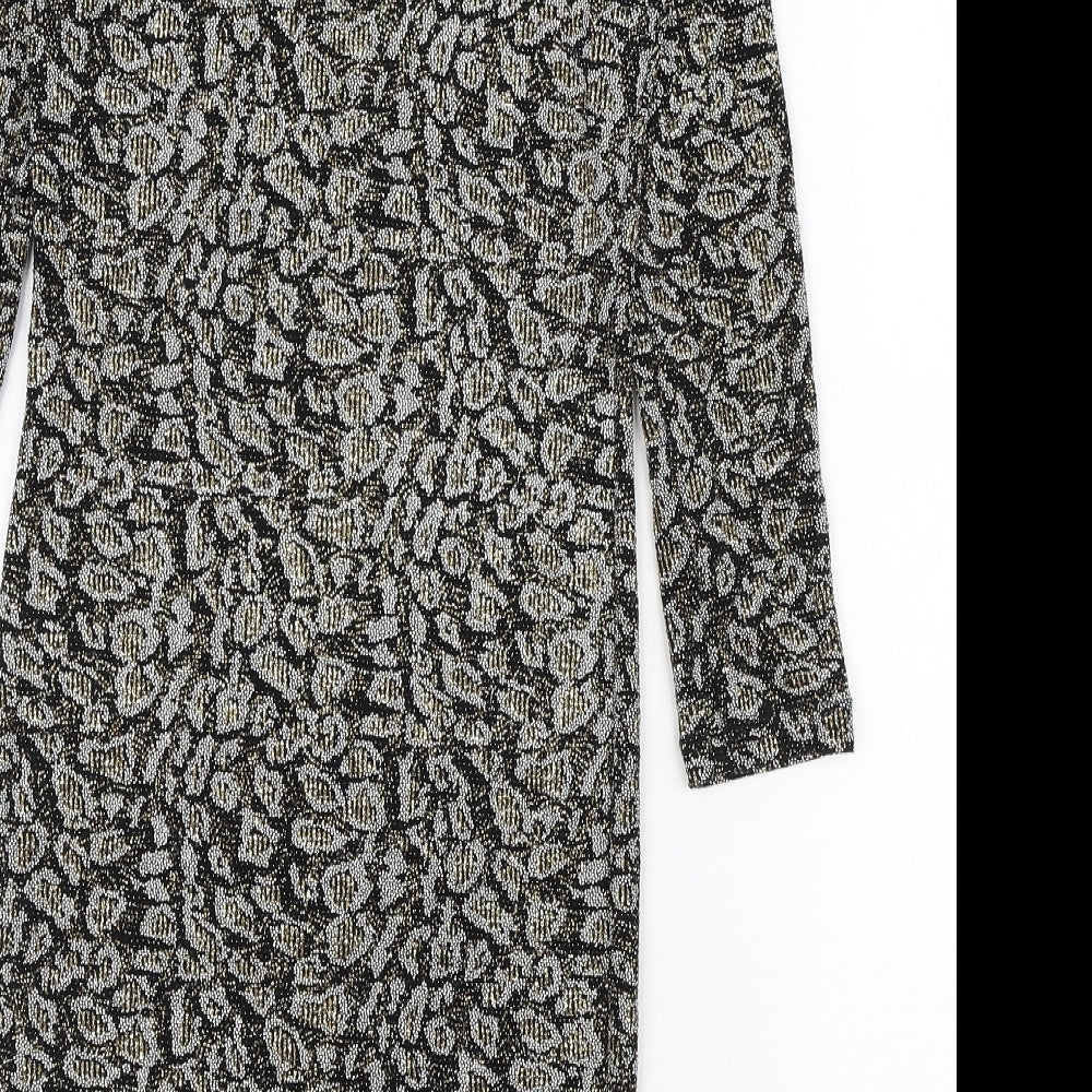 Topshop Womens Black Animal Print Nylon Bodycon Size 10 Boat Neck Pullover - Scoop Back