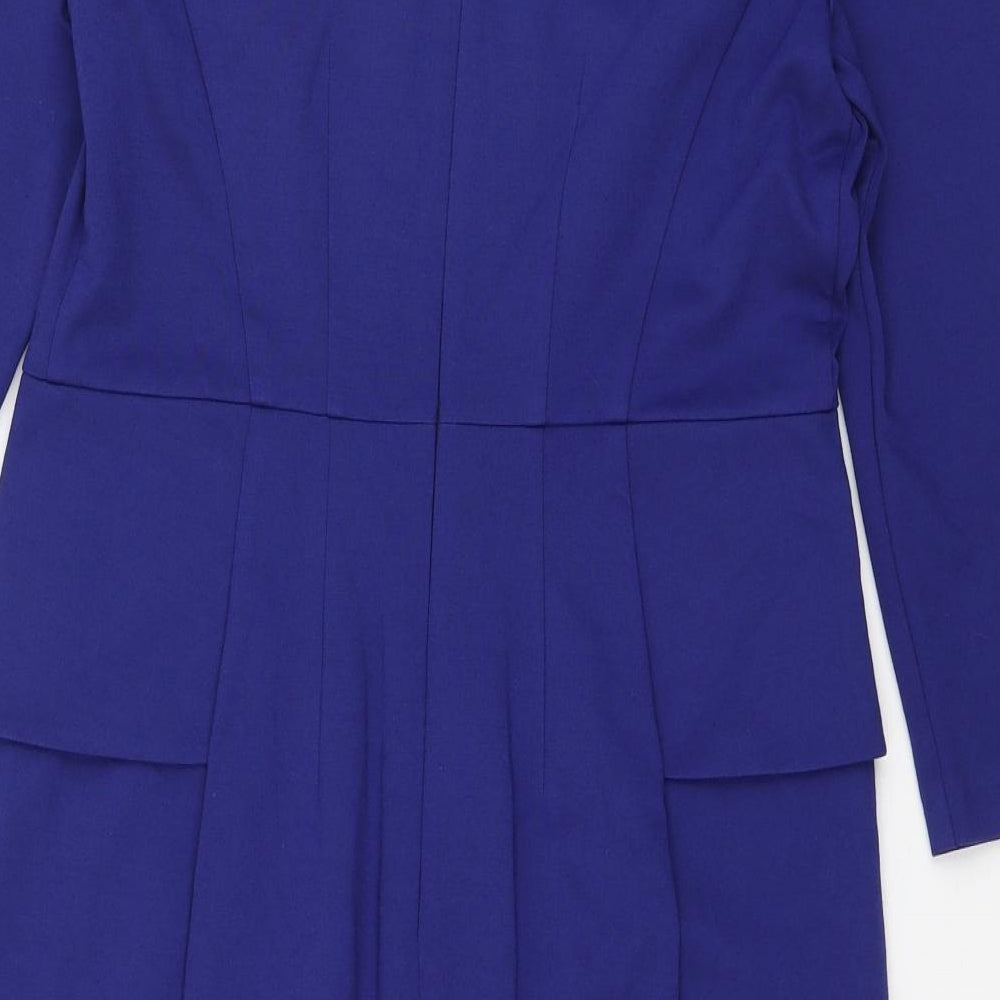 Marks & Spencer Womens Blue Viscose Pencil Dress Size 12 Boat Neck Zip