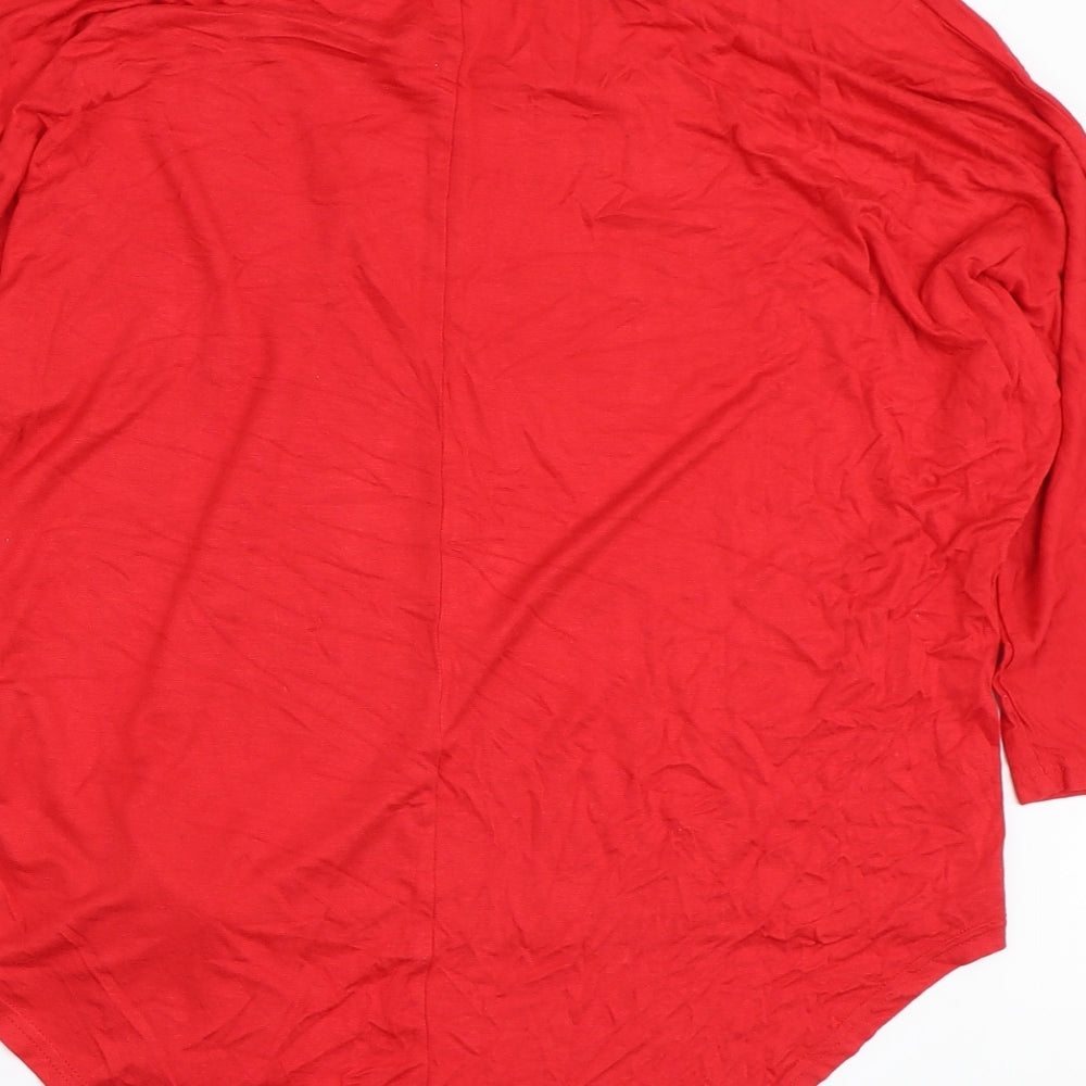 New Look Womens Red Viscose Basic T-Shirt Size 14 Boat Neck - Knot Side Detail
