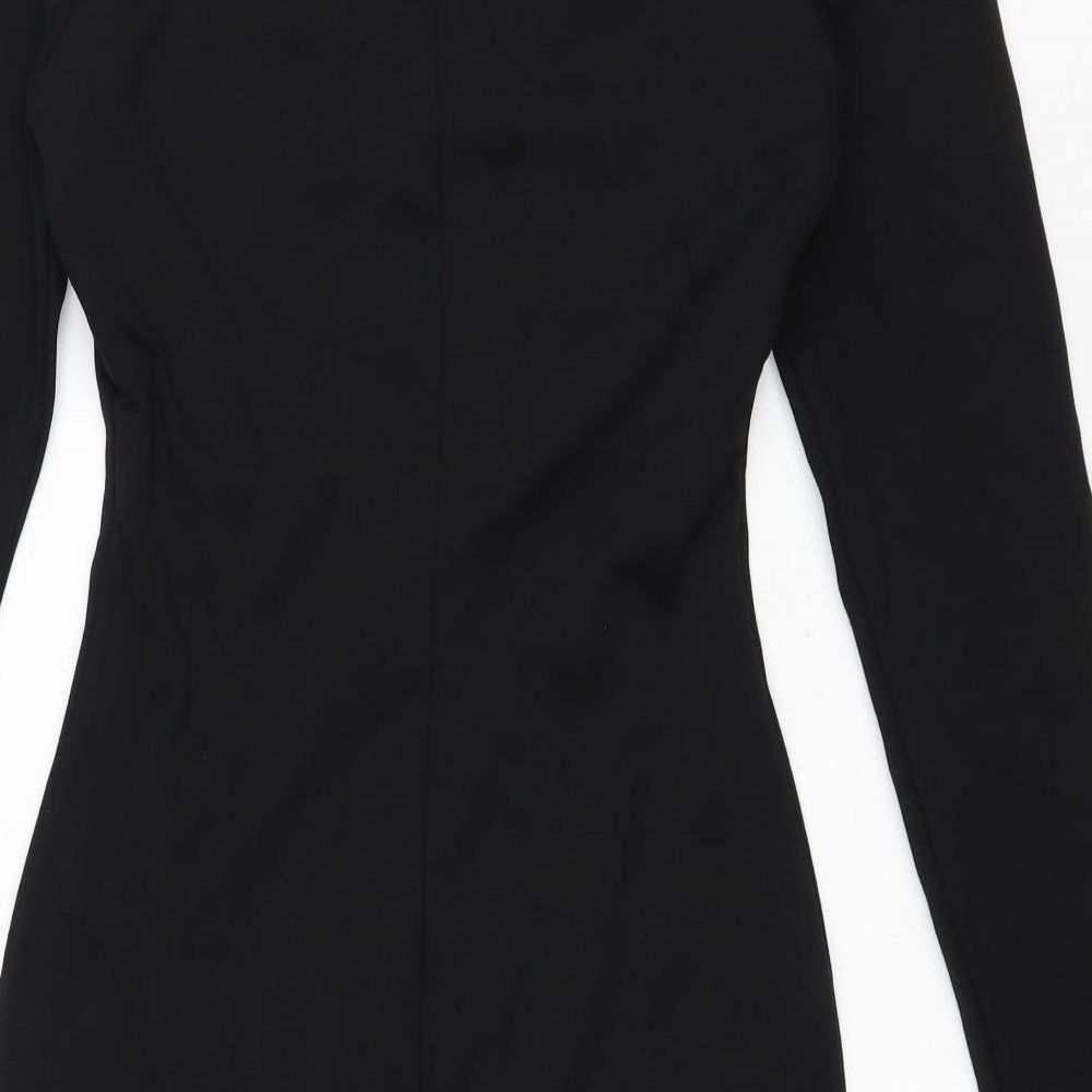 H&M Womens Black Polyester Bodycon Size 6 V-Neck Pullover