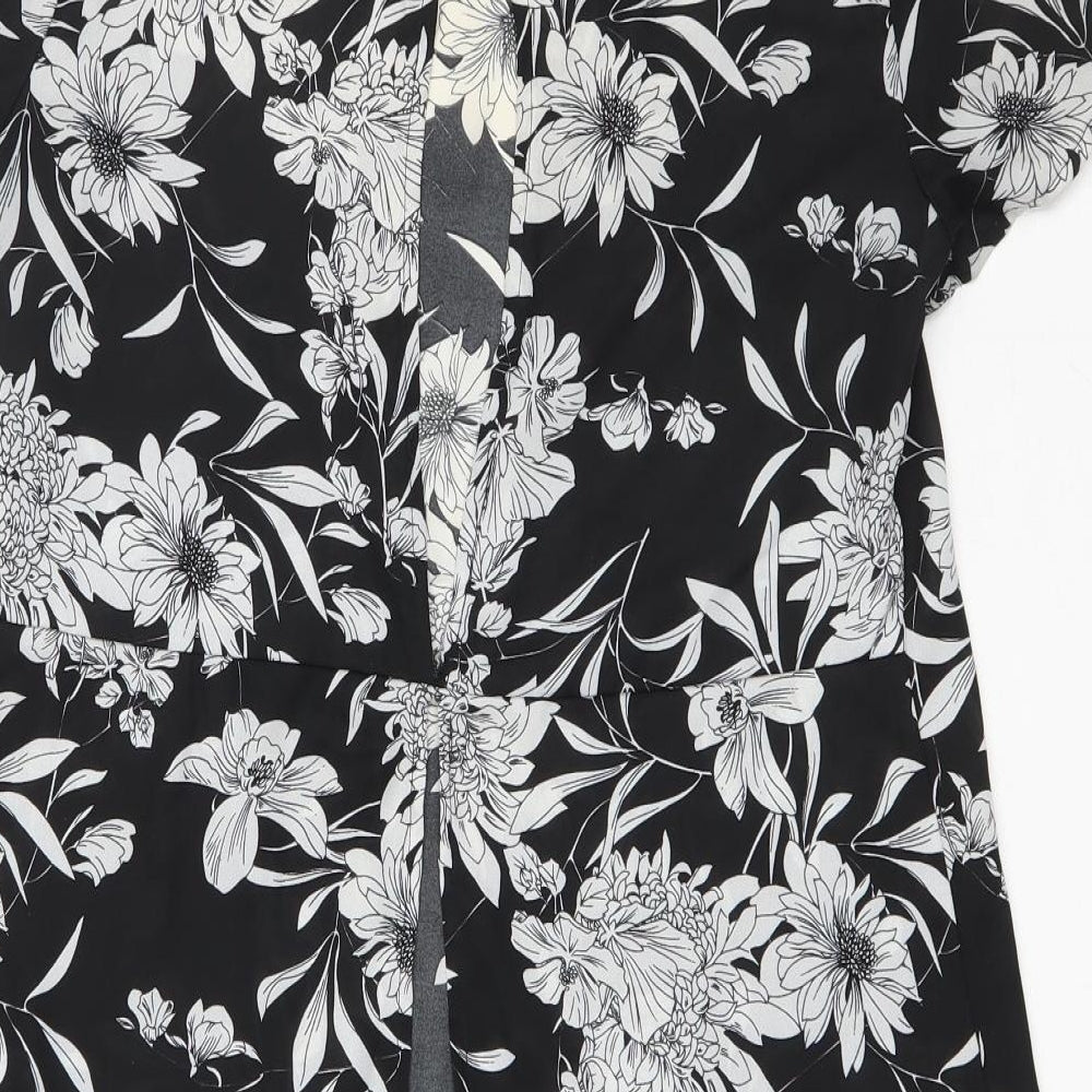 Glamerous Womens Black Floral Polyester Basic Blouse Size S Round Neck