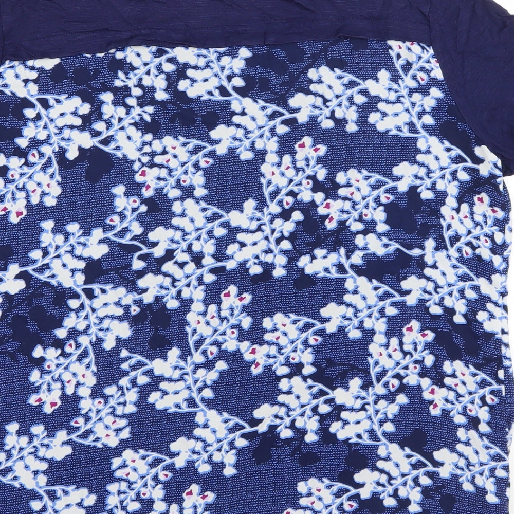 Marks & Spencer Womens Blue Floral Viscose Basic T-Shirt Size 12 Round Neck