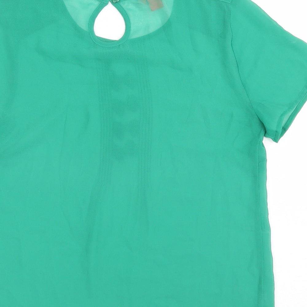 Monsoon Womens Green Polyester Basic T-Shirt Size 8 Scoop Neck