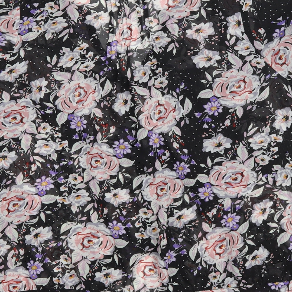 Pins and Needles Womens Black Floral Polyester Basic Button-Up Size M Scoop Neck