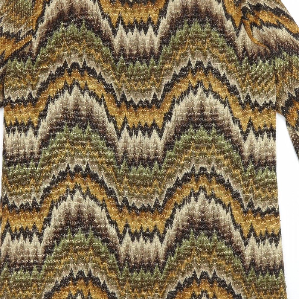 Traffic People Womens Brown Geometric Polyester A-Line Size M Scoop Neck Pullover