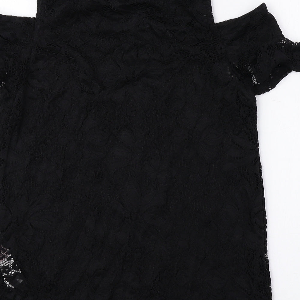 New Look Womens Black Nylon Basic Blouse Size 8 Round Neck