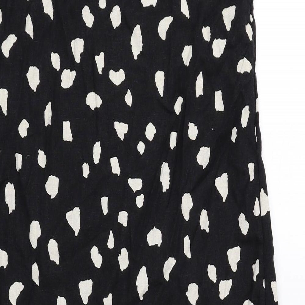 Marks & Spencer Womens Black Polka Dot Flax A-Line Size 6 Scoop Neck Pullover