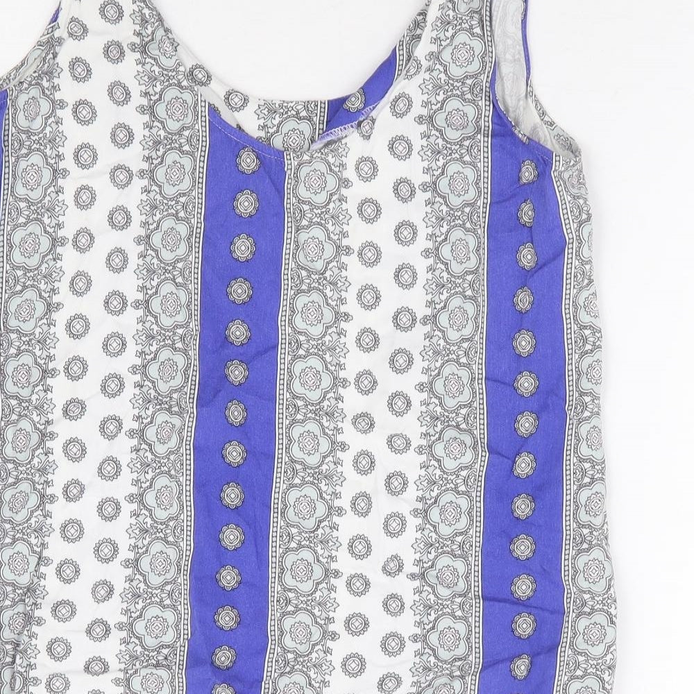 Oasis Womens Ivory Geometric Viscose Basic Tank Size 10 Scoop Neck