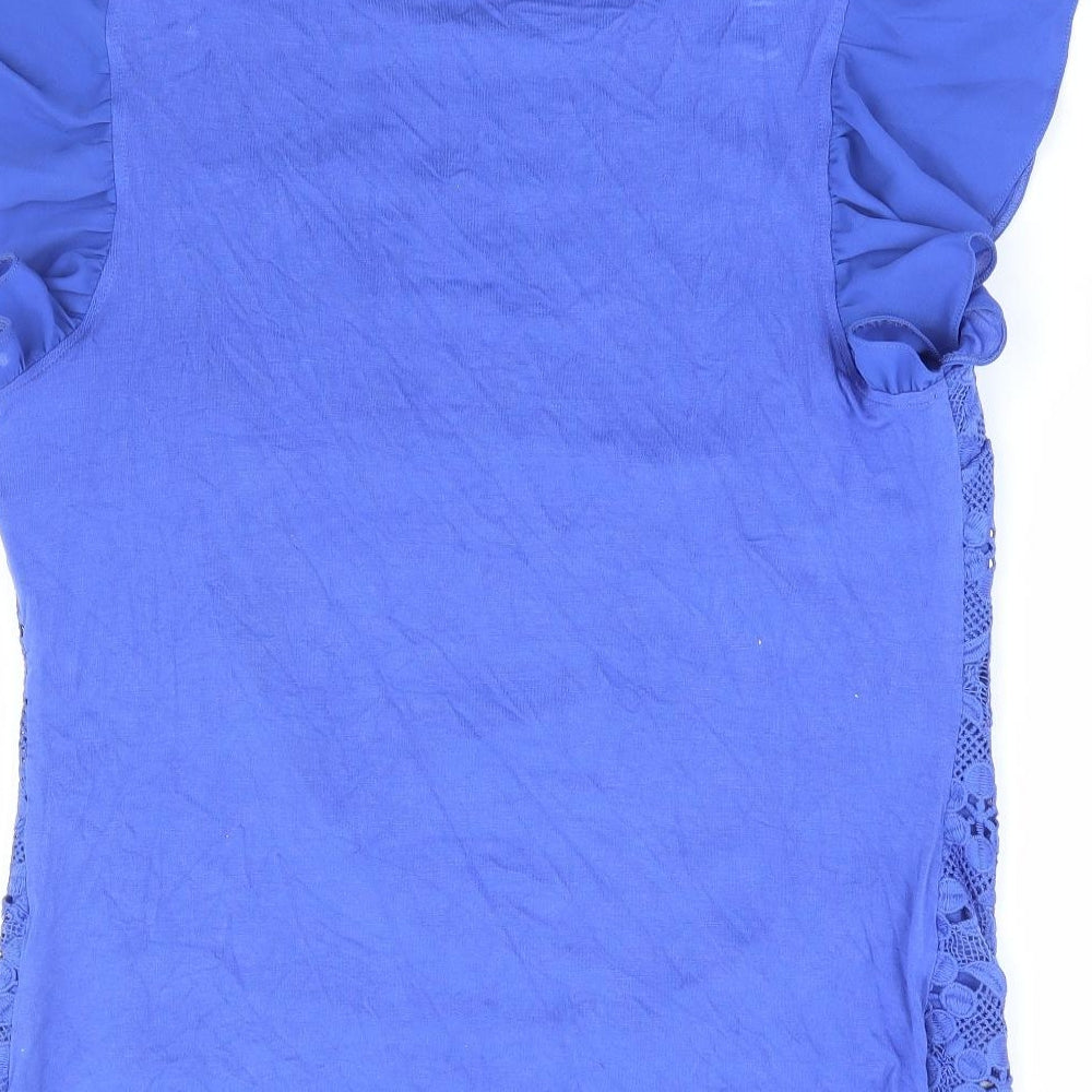 Oasis Womens Blue Polyester Basic T-Shirt Size M Round Neck