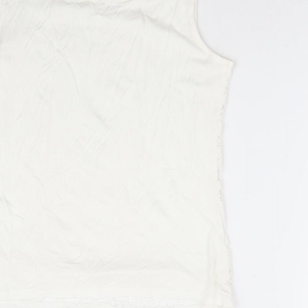 Dorothy Perkins Womens White Floral Viscose Basic Tank Size 6 Boat Neck