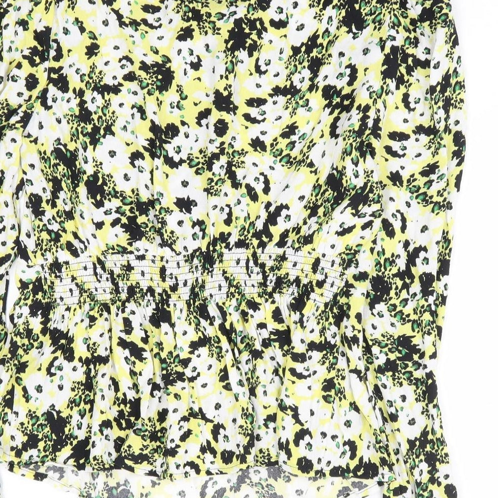 Marks & Spencer Womens Yellow Floral Viscose Basic Blouse Size 6 Round Neck