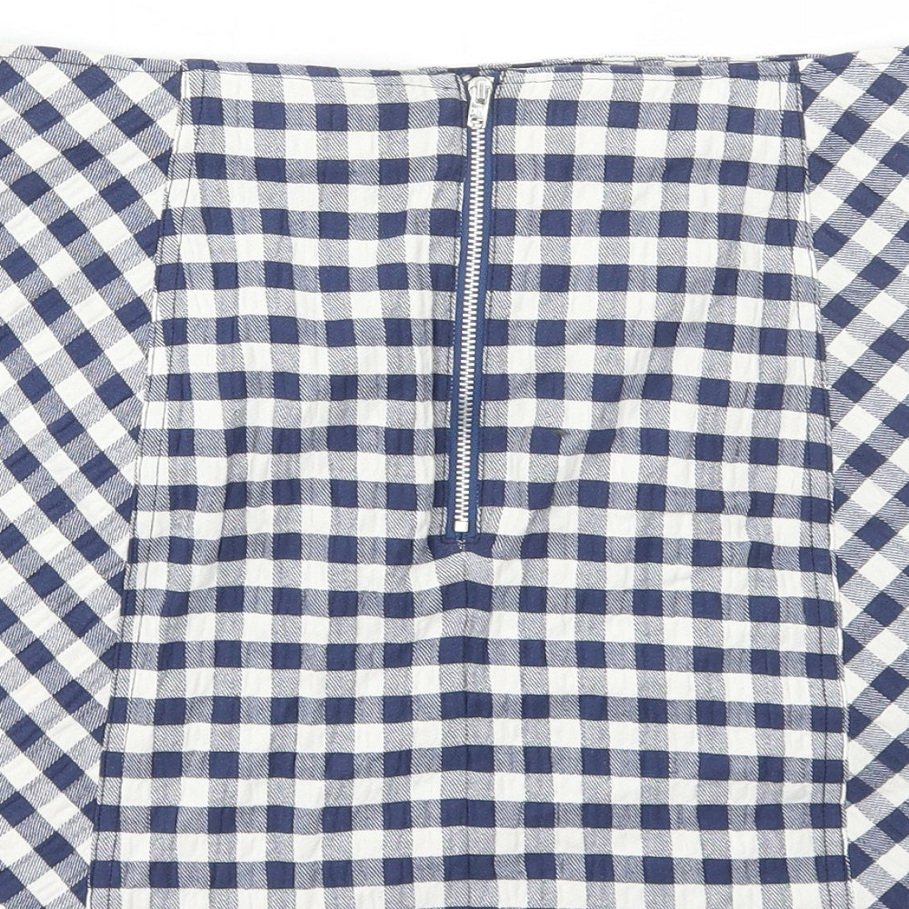 Cooperative Womens Blue Check Cotton Mini Skirt Size L Zip