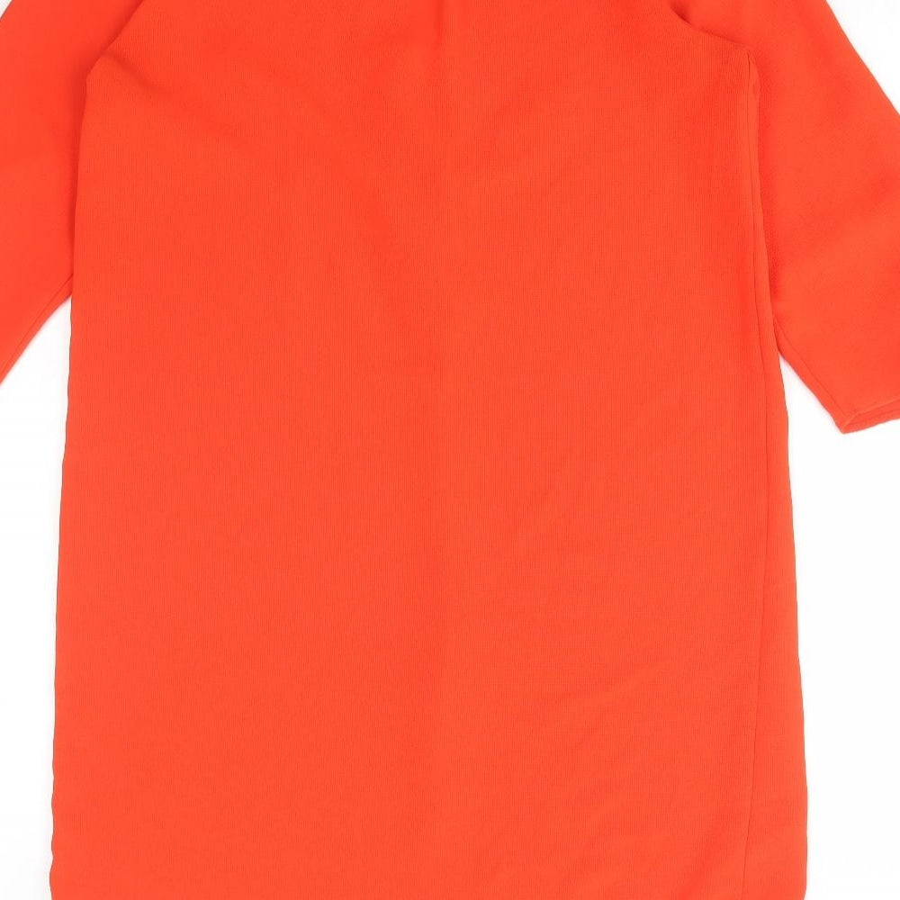 Zara Womens Orange Polyester Shirt Dress Size XS V-Neck Button