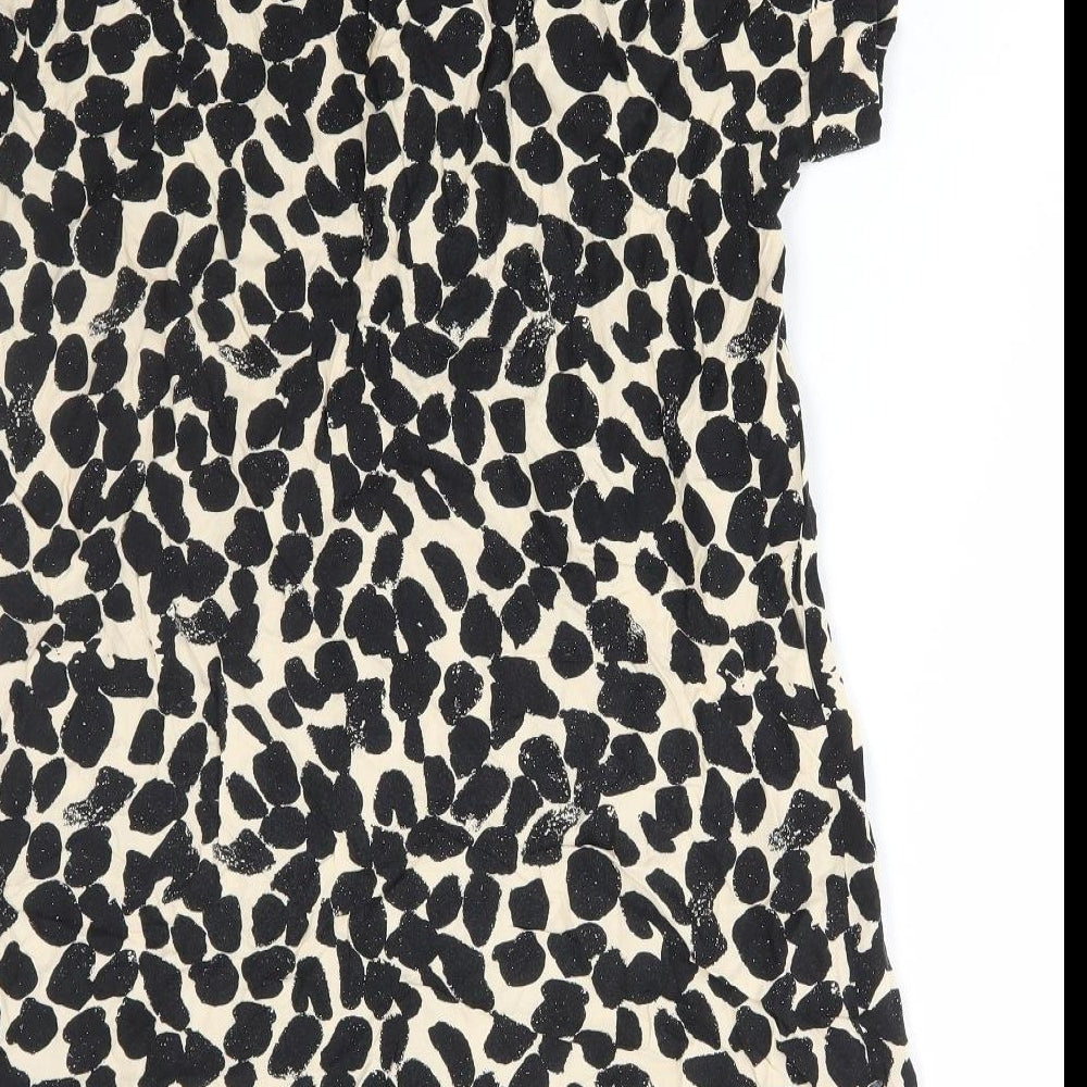 H&M Womens Brown Geometric Viscose A-Line Size S V-Neck Pullover