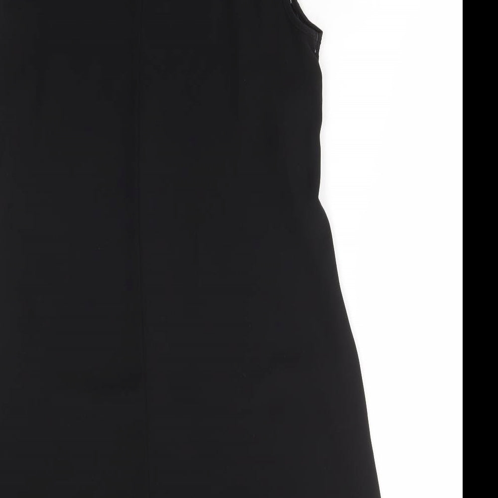 Zara Womens Black Polyester A-Line Size XS High Neck Button - Lace Detail