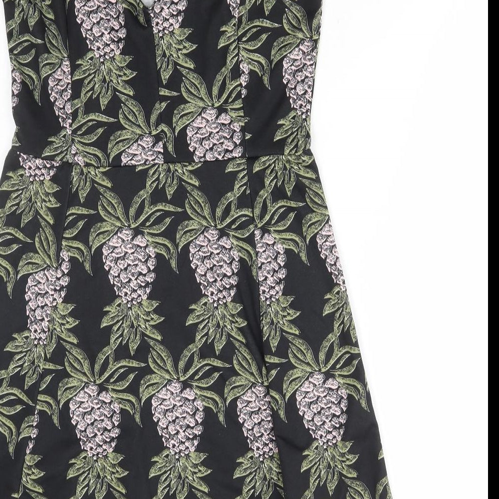H&M Womens Multicoloured Floral Polyester Fit & Flare Size M V-Neck Pullover - Pineapple Print