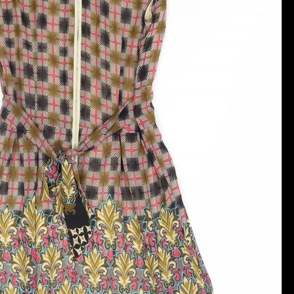 TENKI Womens Multicoloured Geometric Polyester A-Line Size 8 Boat Neck Zip
