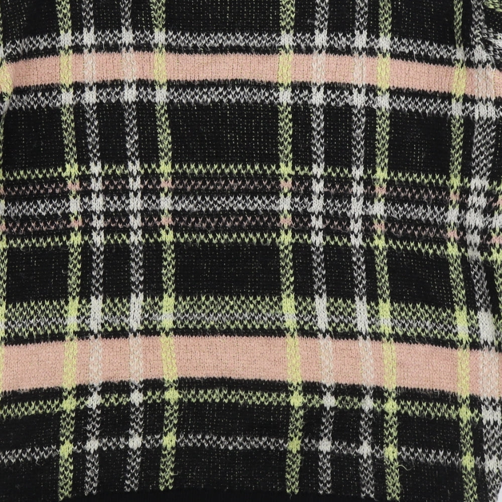River Island Womens Multicoloured V-Neck Plaid Acrylic Full Zip Jumper Size 8