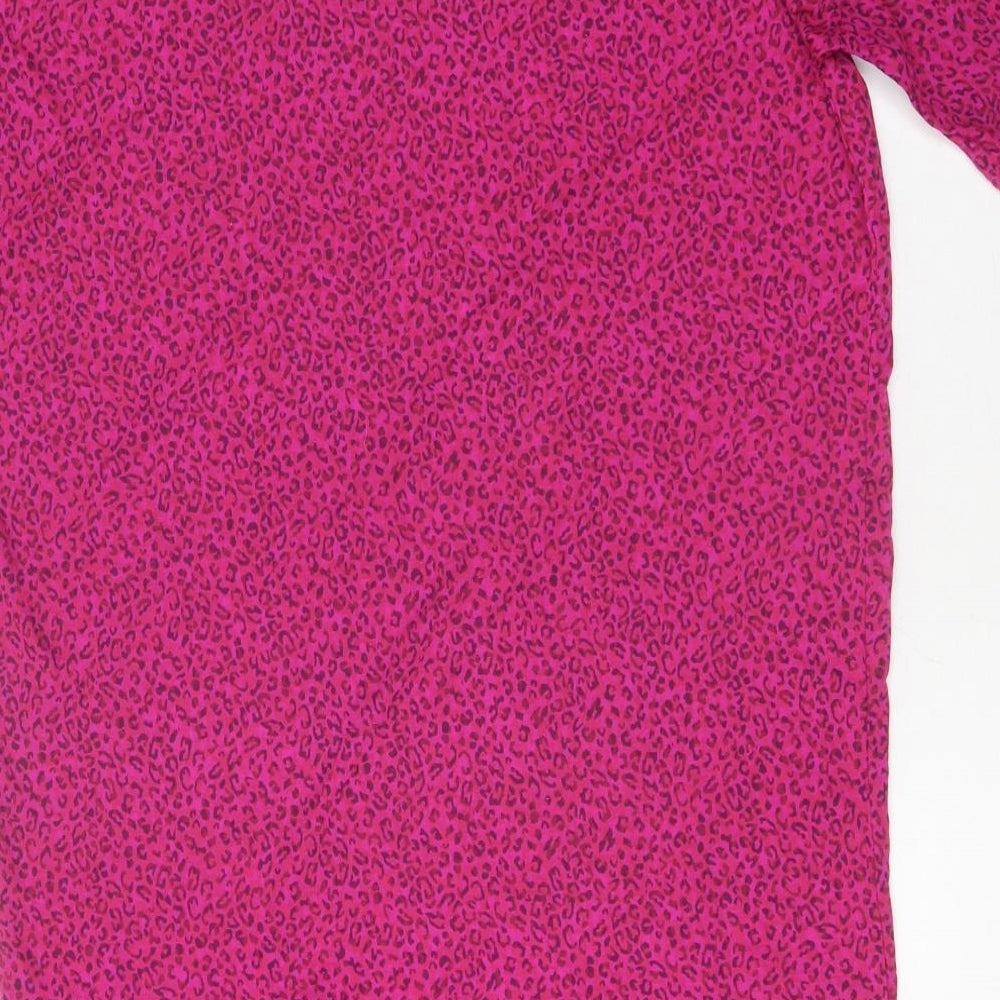 NEXT Womens Pink Animal Print Polyester Basic T-Shirt Size 8 Round Neck - Tie