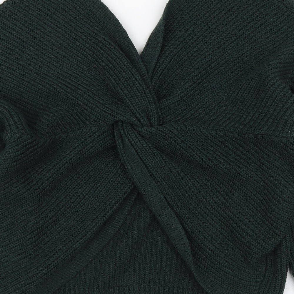 New Look Womens Green V-Neck Acrylic Pullover Jumper Size M