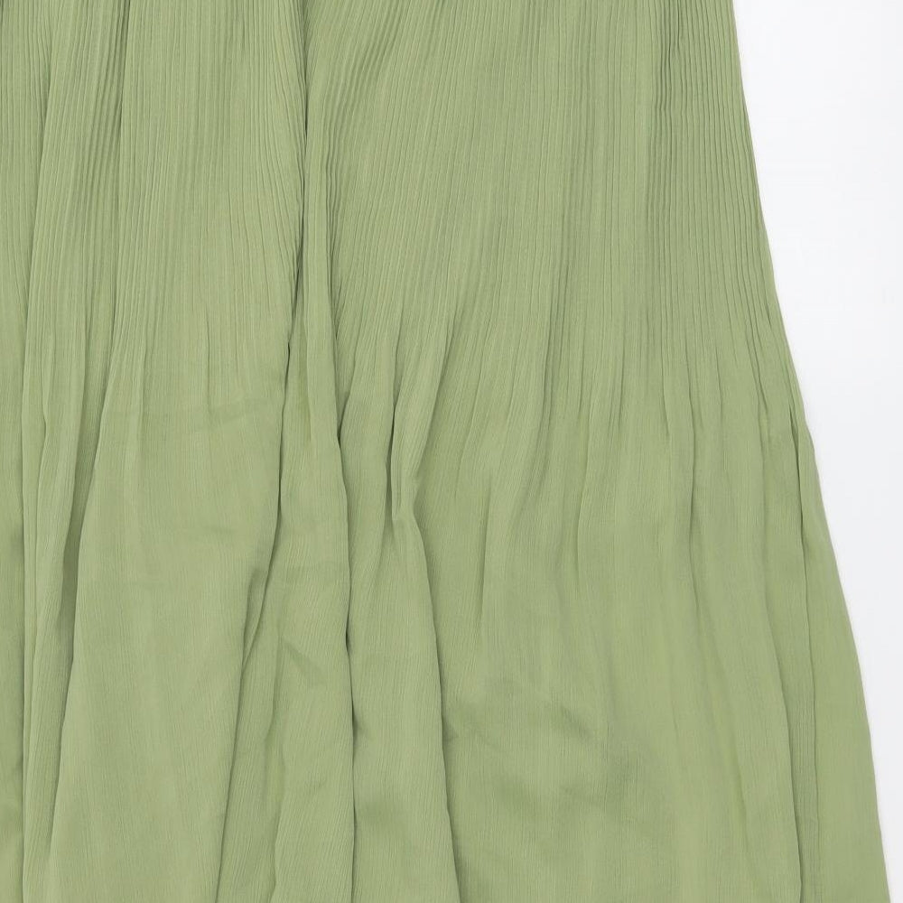 Marks & Spencer Womens Green Polyester Pleated Skirt Size 20 Zip