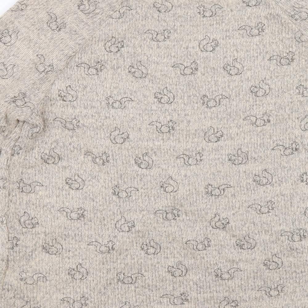 New Look Womens Brown Boat Neck Acrylic Henley Jumper Size 14 - Squirrel print
