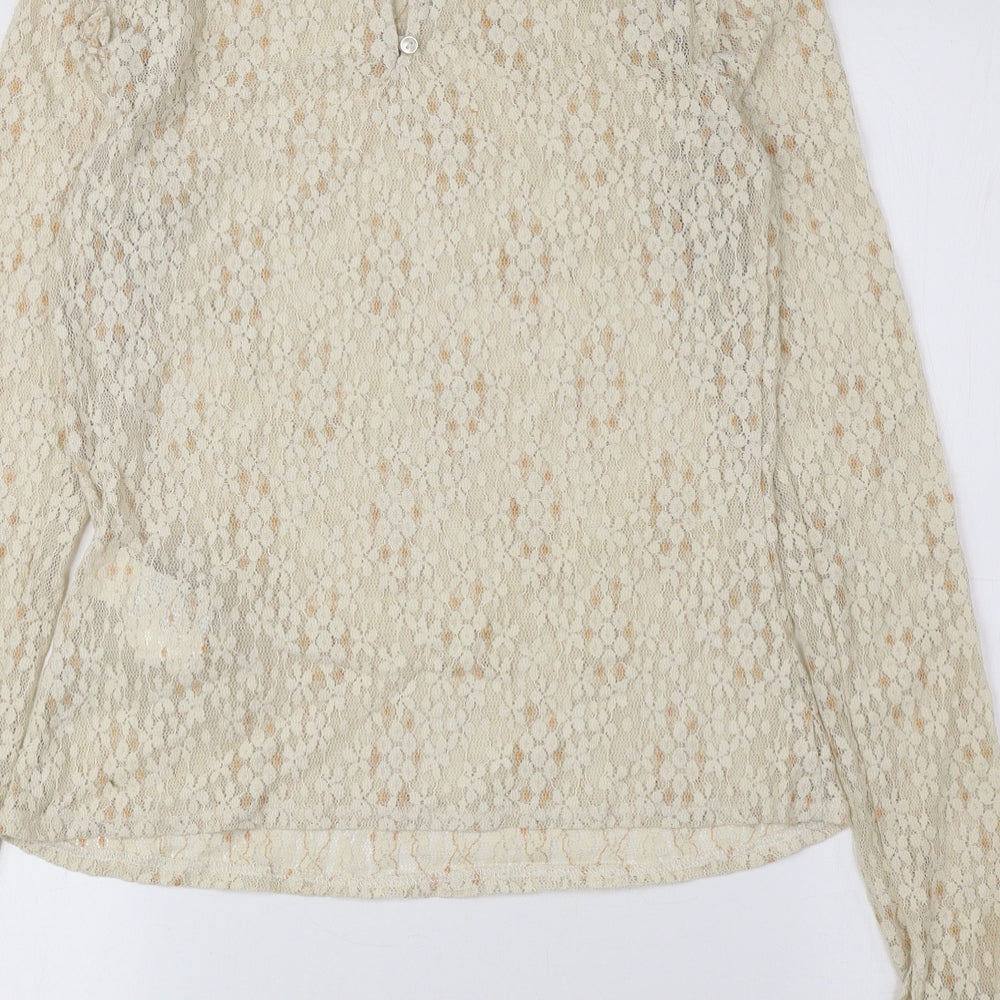 Trafaluc Womens Beige Floral Polyamide Basic Blouse Size S Round Neck