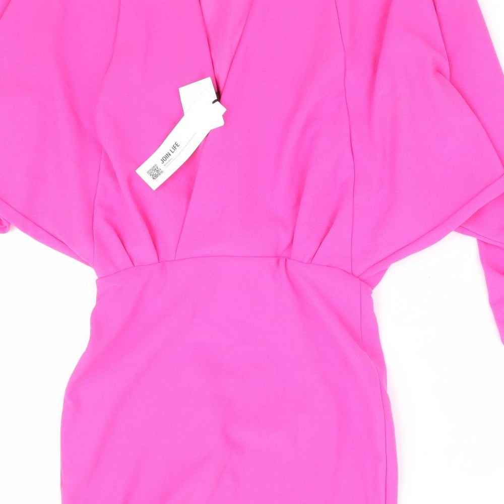 Zara Womens Pink Polyester A-Line Size XS Round Neck Hook & Eye - Batwing Top