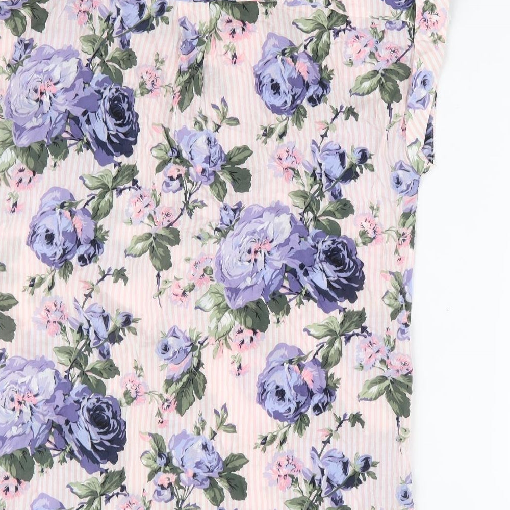 Oasis Womens Pink Floral Viscose Basic Button-Up Size 10 Collared
