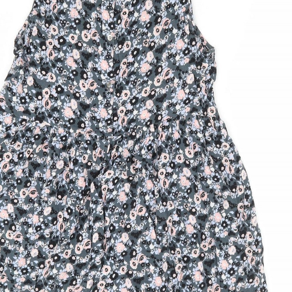 Divided by H&M Womens Grey Floral Viscose Fit & Flare Size 10 Scoop Neck Button