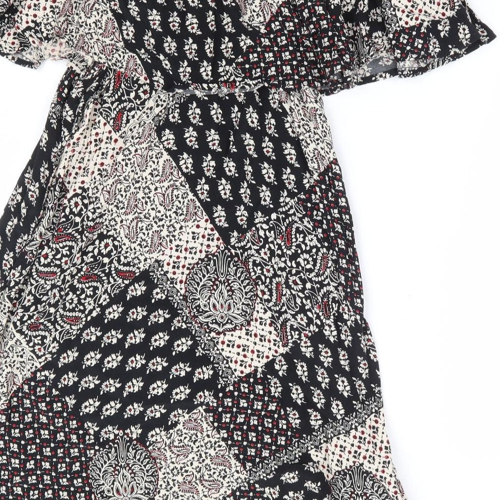 Topshop Womens Black Floral Viscose A-Line Size 8 Off the Shoulder Pullover - Patchwork Bardot