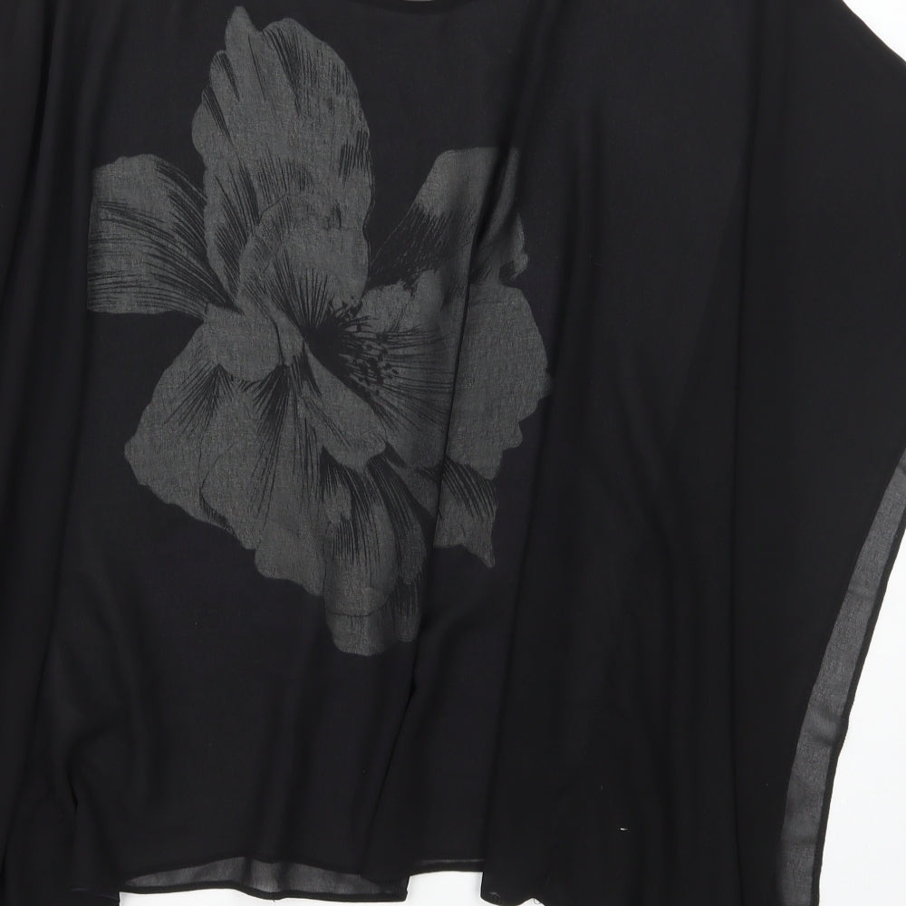 RJR.John Rocha Womens Black Floral Polyester Basic Blouse Size 12 Round Neck