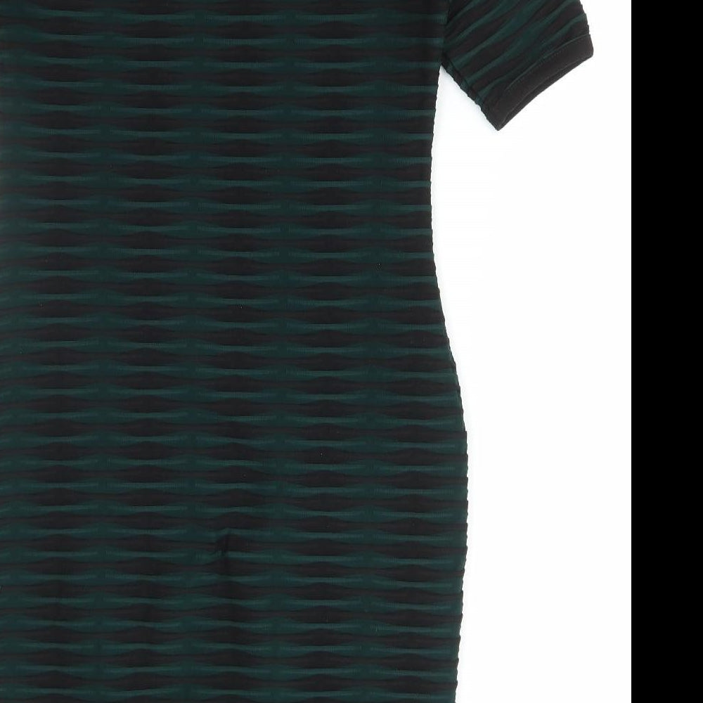 Marks & Spencer Womens Green Striped Polyester Bodycon Size 10 Round Neck Pullover