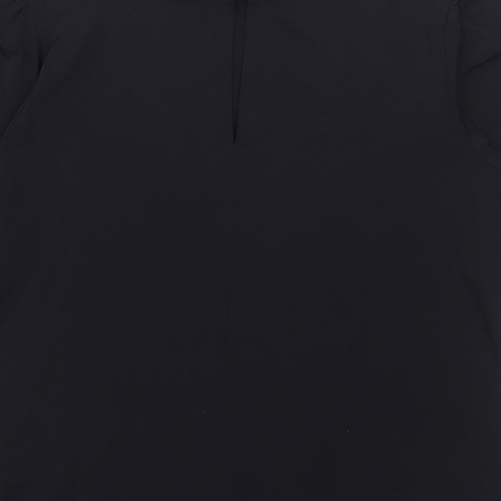 ICHI Womens Black Polyester Basic T-Shirt Size XS Mock Neck