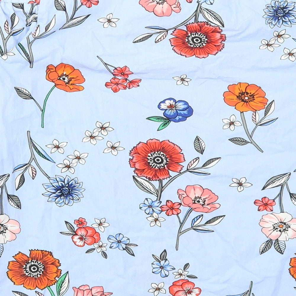 New Look Womens Blue Floral Cotton Basic Blouse Size 10 Off the Shoulder