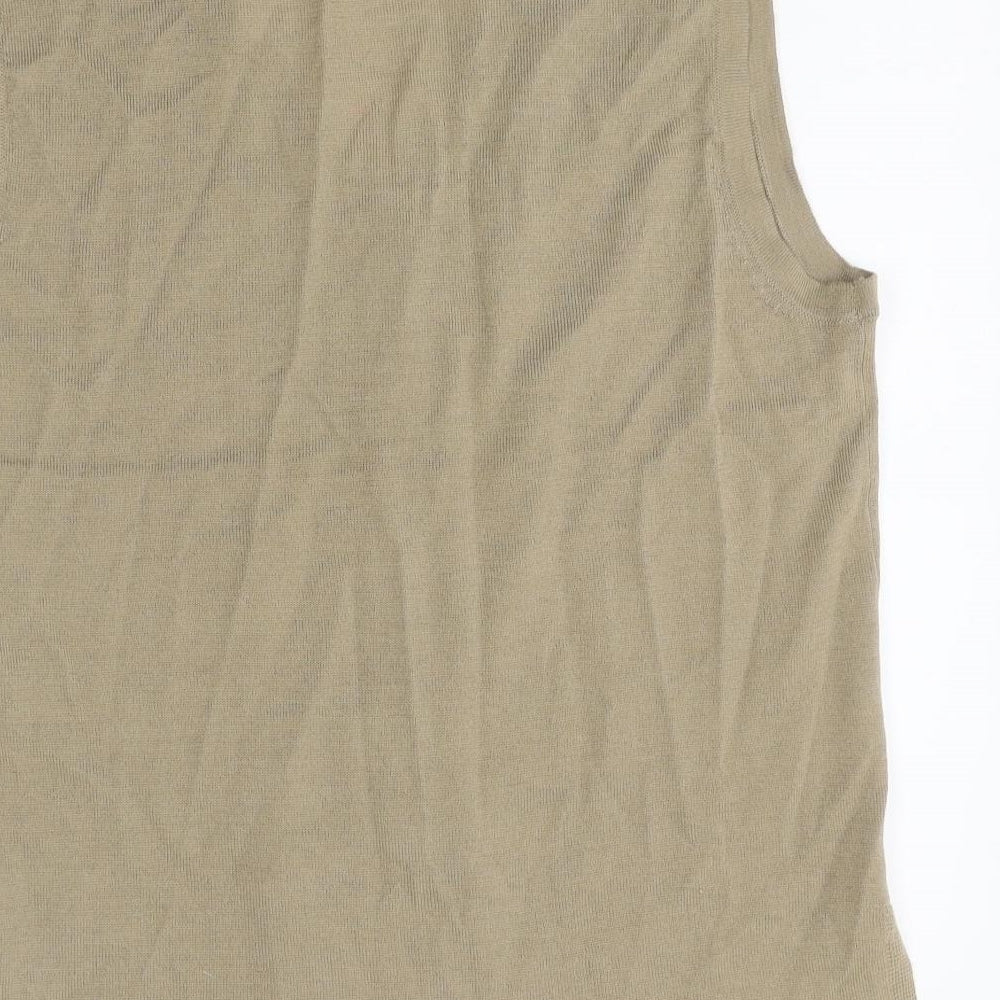 Poppy Womens Beige Polyester Basic Button-Up Size 16 V-Neck